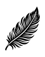 A Detailed Feather Silhouette Graphic Resource Design Element on White Background in Black and White