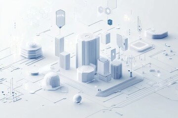 Abstract 3D rendering of a futuristic cityscape integrated with technology.