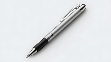 Silvery pen placed on a light surface, showcasing its elegant design and smooth writing capabilities for daily use
