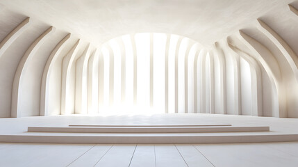 un escenario dentro de un cuarto o habitacion en colores claros vacio con espacio para diseño o publicidad