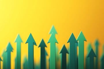 Green Arrows Pointing Upward on Yellow Background