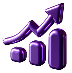 Business growing graph icon purple colour 3D object on white background High quality photo