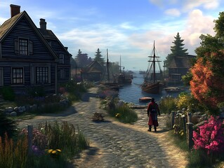 Obraz premium Colonial Harbor for Autumn Stroll.