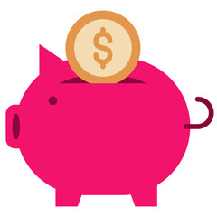 Piggy Bank Flat Design Style Icon, Banking And Financial Concept