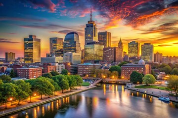Obraz premium Boston Skyline Portrait Photography: Stunning Cityscape at Golden Hour