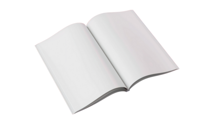 3D Rendering of Opened Blank White A4 Magazine Brochure Mockup on PNG Transparent
