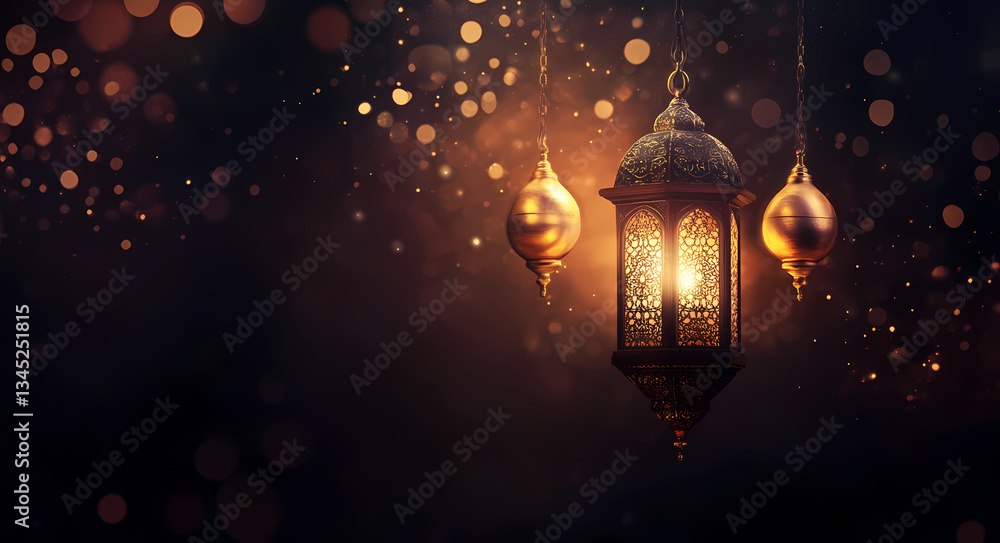 Poster glowing lanterns: an enchanting image of glowing lanterns and elegant golden orbs, suspended against