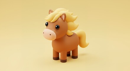 Cute Isometric 3D Cartoon Horse Clip Art with Friendly Expression