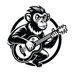 Fototapeta premium Vintage Monochrome Image of a Captivating Monkey Playing Guitar