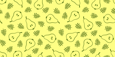 Seamless pattern with pears and leaves. Fruit ornament