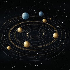 Obraz premium Cosmic Planetary System Orbiting Star.