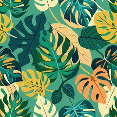 Monstera Leaf Pattern Background Vector Art for Design