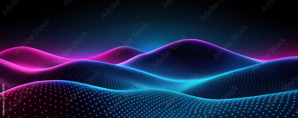 Poster a colorful, abstract image of a hillside with purple and blue waves. the image has a dreamy, etherea