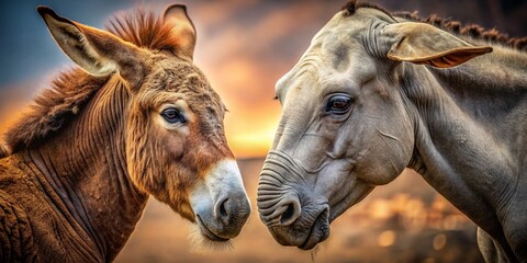 Candid Photo: Donkey and Elephant Face-Off - Political Symbolism