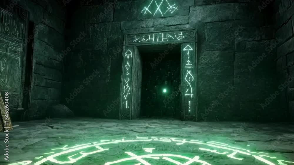 Aufkleber mystical symbols illuminate ancient ruin with glowing engravings and intricate patterns