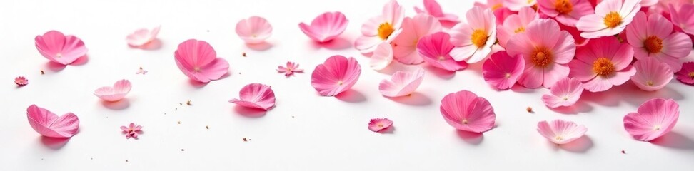 delicate flower petals scattered on white background, intricate, nature