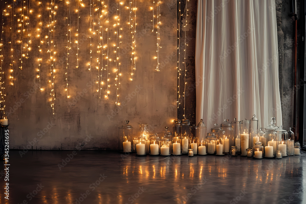 Poster cozy ambiance: warm lights and candles fill the space, creating an intimate and inviting atmosphere,