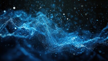 Abstract blue digital wave particles background.