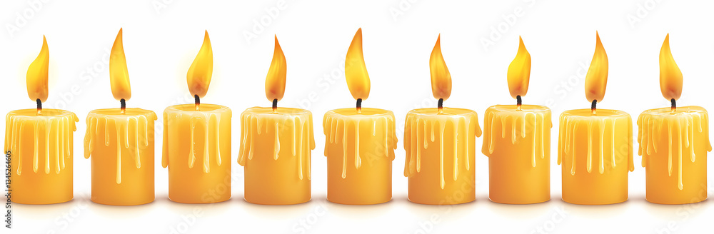 Poster illuminated sequence: a row of lit candles with flowing flames, creating a warm and inviting ambianc