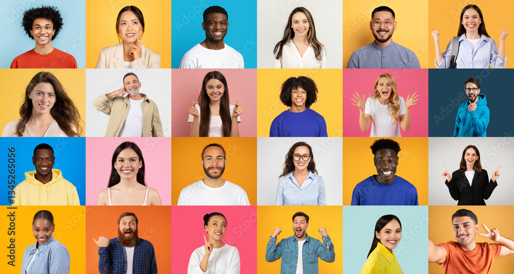 Poster a vibrant collection of cheerful faces showcases a diverse group of people expressing happiness. eac
