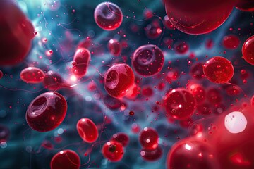 Magical red orbs float inside glowing veins, representing hemoglobin in a fantasy world.