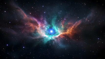 Vibrant Nebula With Star Cluster Against A Dark Background Showcasing Cosmic Color and Energy