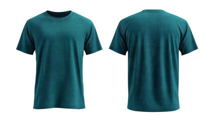 Front and Back View of a Dark Green T-Shirt on Transparent Background Mockup Design