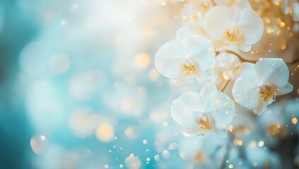 Delicate white orchids glowing in soft, ethereal light.