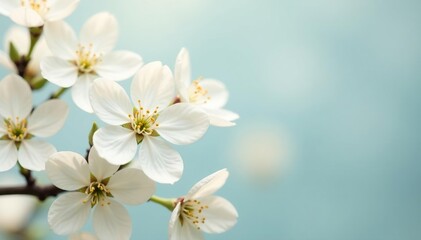 Obraz premium Delicate white blossoms against pure backdrop, minimal, petal, spring