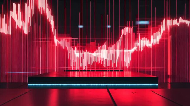 Dramatic drop in financial data represented by glowing red lines, conveying economic uncertainty in a high-tech graphical interface - Powered by Adobe