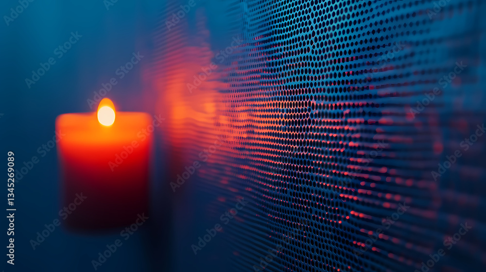 Aufkleber illuminating code: a lit candle casts a warm glow upon a digital display, revealing intricate binary