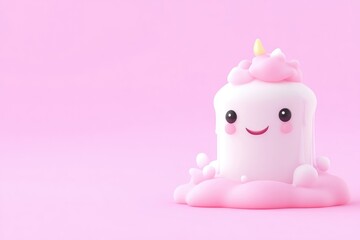 Cute cake character on pink background