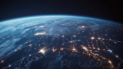 Obraz premium A breathtaking view of Earth from space, showcasing illuminated cities and natural landscapes at night