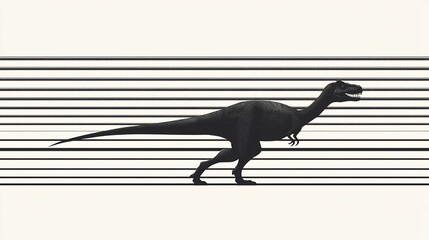 Obraz premium Minimalist black and white drawing of a dinosaur against a simple striped background stylish and modern