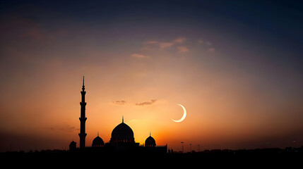 Silhouette Of Mosque At Sunset In Dubai