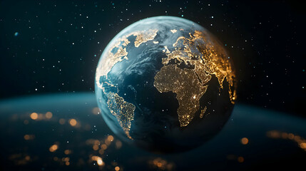 Fototapeta premium Earth At Night From Space With Glowing Cities