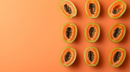 Geometric Arrangement Of Papaya Slices On Orange Background