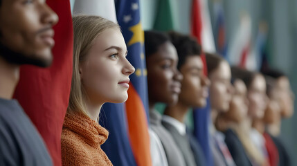 Diverse Group Profile In Front Of World Flags