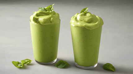 Two Glasses Of Fresh Green Smoothie With Mint