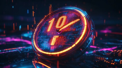 Futuristic countdown timer with glowing neon display in technological background