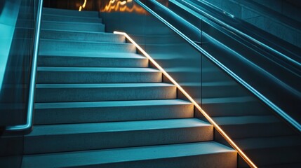Obraz premium Illuminated stairway contrasting modern architecture with elegant illumination