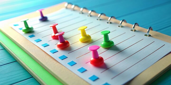 Checklist Clipart: Colorful Paper Checklist with Pins and Markers