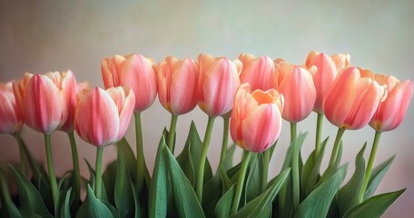 Beautiful pink tulips in full bloom against a soft background.