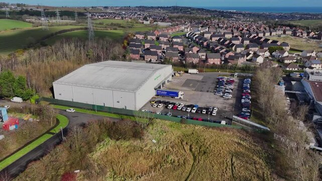 Aerial video of Terumo BCT Ltd and Teva UK Old Belfast rd Larne Co Antrim Northern Ireland 14-03-25 