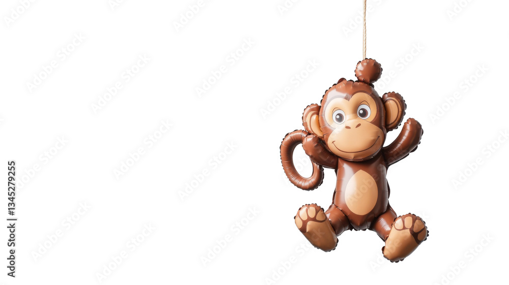 Poster inflatable monkey balloon hanging on a string with transparent background