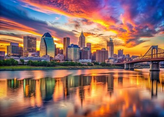 Fototapeta premium Cincinnati Ohio Skyline Panorama Wallpaper - Stunning Cityscape at Dusk
