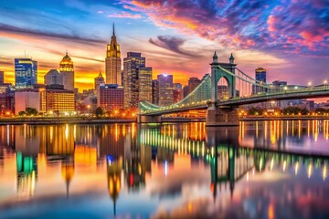 Fototapeta premium Cincinnati Ohio Skyline Panoramic Cityscape at Dusk