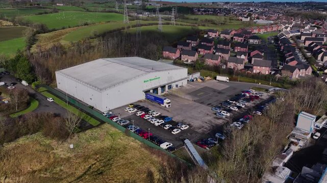 Aerial video of Terumo BCT Ltd and Teva UK Old Belfast rd Larne Co Antrim Northern Ireland 14-03-25 