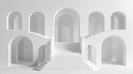Abstract architectural stairway in a white room