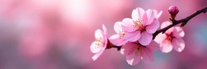 Obraz premium Delicate cherry blossom branch with pink petals, botanical, blooms